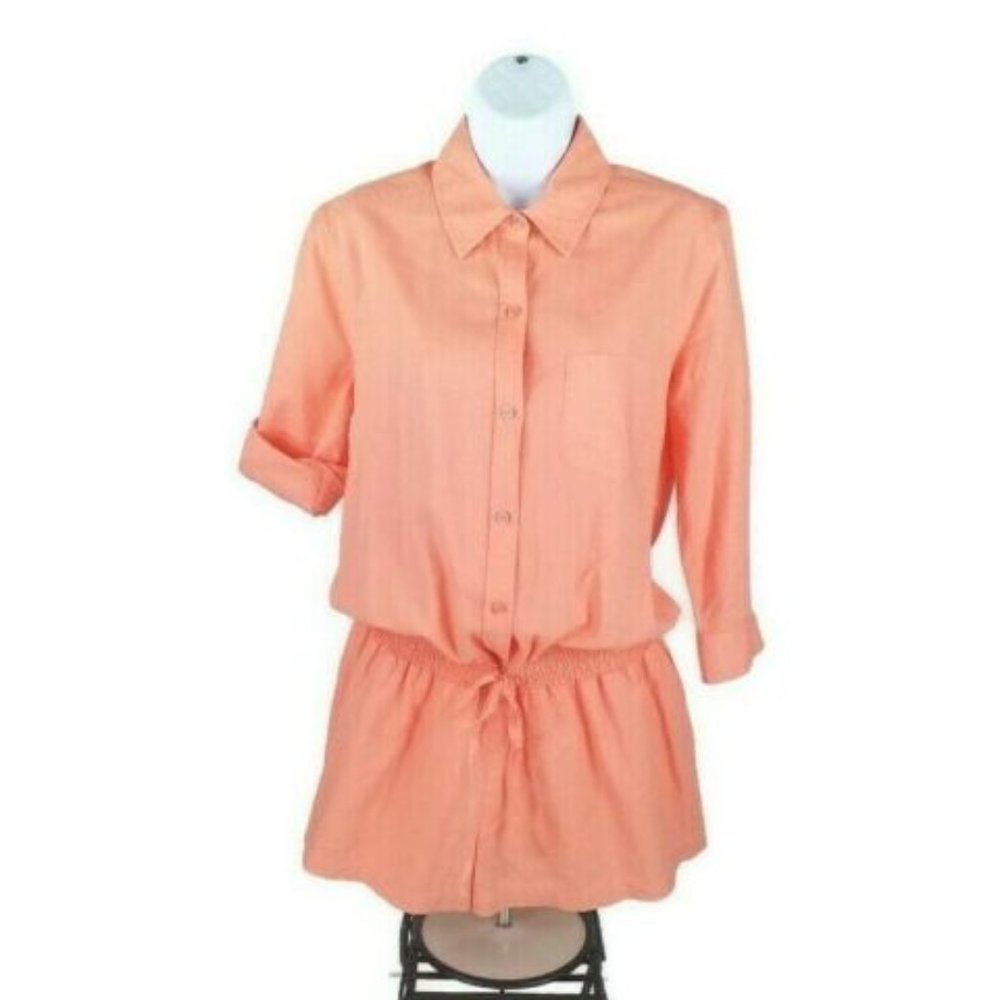 Vintage Victoria’s Secret Orange Flax Blend Romper Womens 8 Button Front - Picture 2 of 13